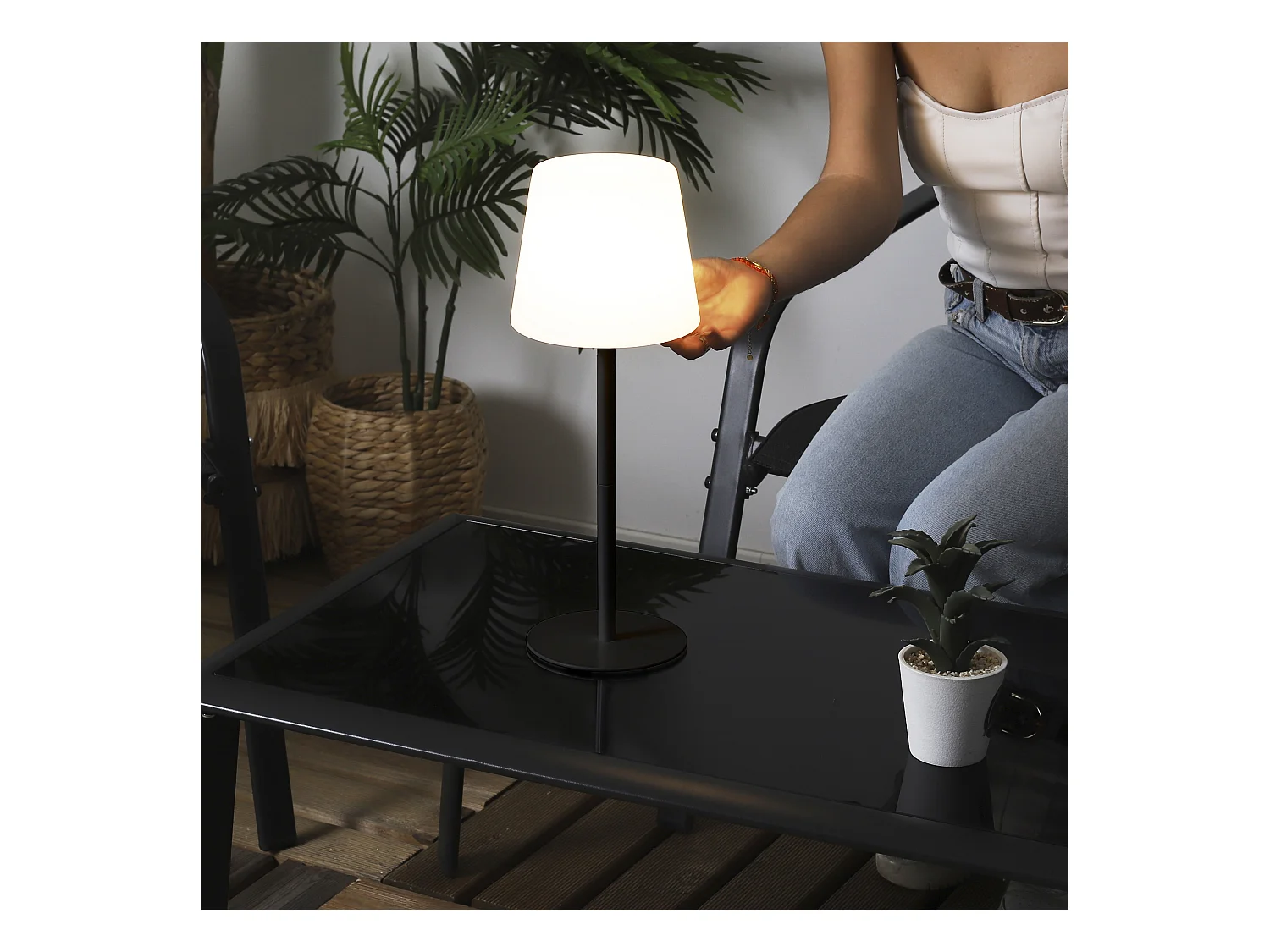 Lampe A Poser Ip44 Rechargeable H40cm Noir Noir