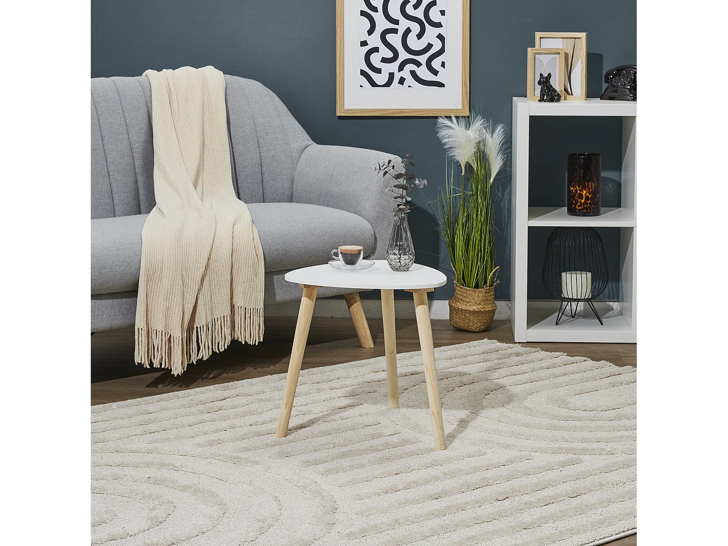 Table d'Appoint Scandinave "Shelly" 38cm Blanc & Naturel