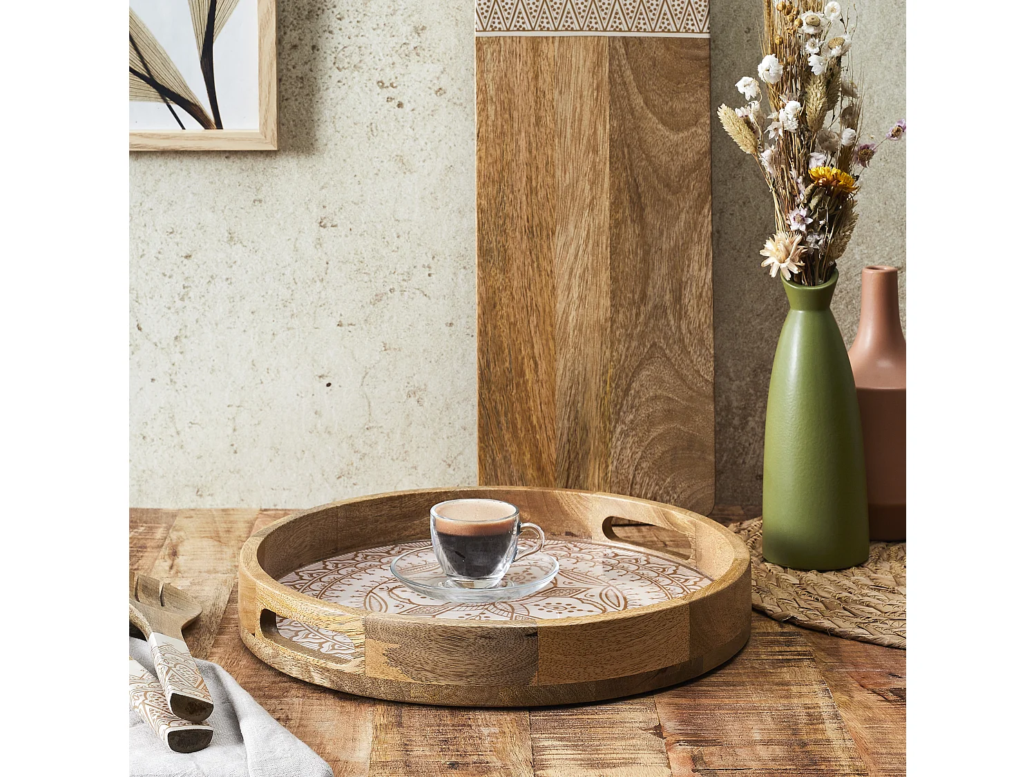 Plateau Rond Manguier Dune Terracotta D35 Marron, Blanc, Orange