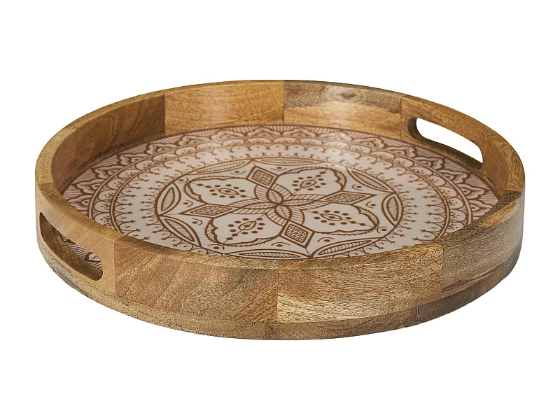 Plateau Rond Manguier Dune Terracotta D35 Marron, Blanc, Orange