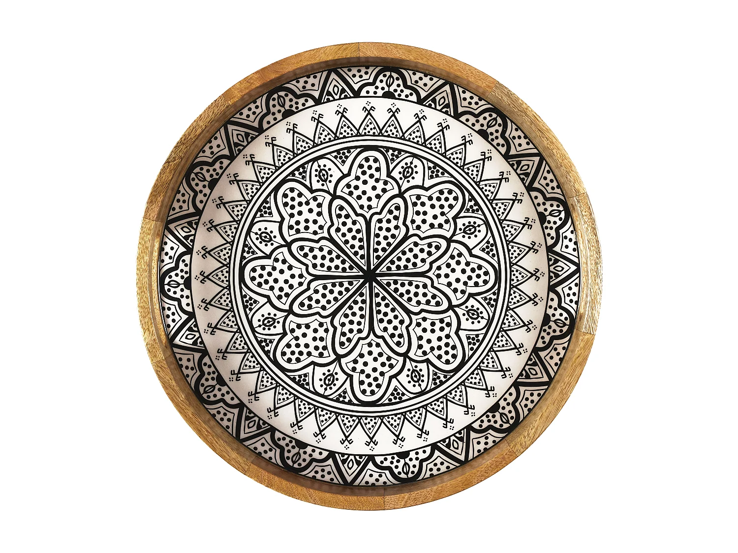 Plateau Rond Manguier Dune Noir D35 Marron, Blanc, Noir