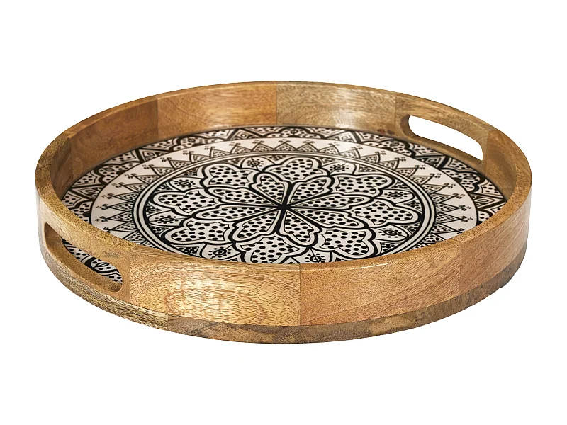 Plateau Rond Manguier Dune Noir D35 Marron, Blanc, Noir