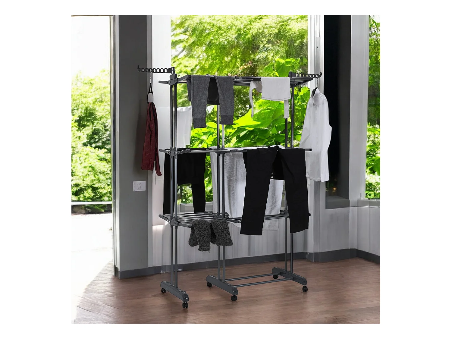 Etendoir Extensible 35m Etendage 3 Etages Gris