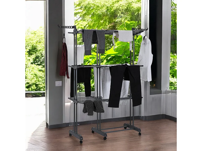 Etendoir Extensible 35m Etendage 3 Etages Gris