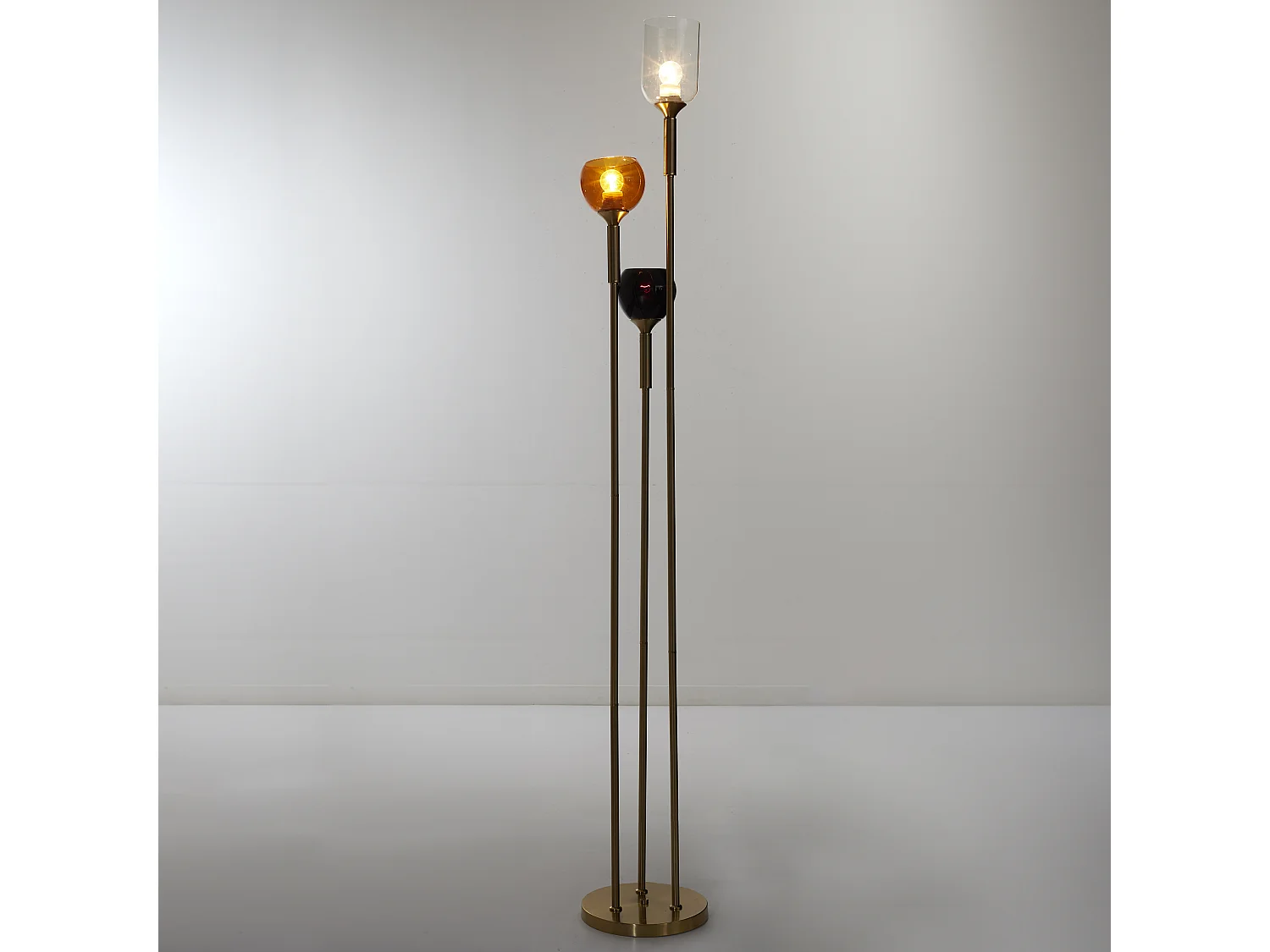 Lampadaire Tripod Verre Fume Noir, Orange, Blanc