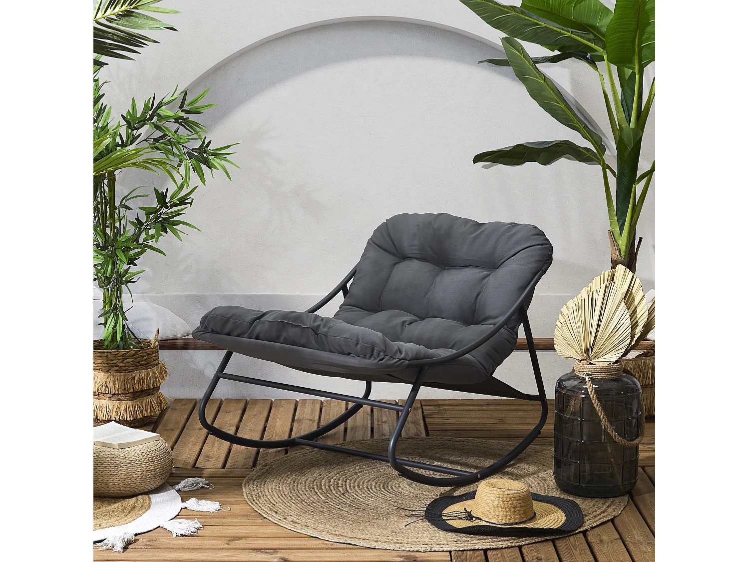 Fauteuil A Bascule Tenerife Beige Blanc, Beige