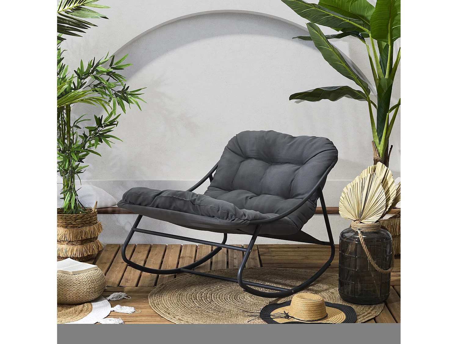 Fauteuil A Bascule Tenerife Beige Blanc, Beige