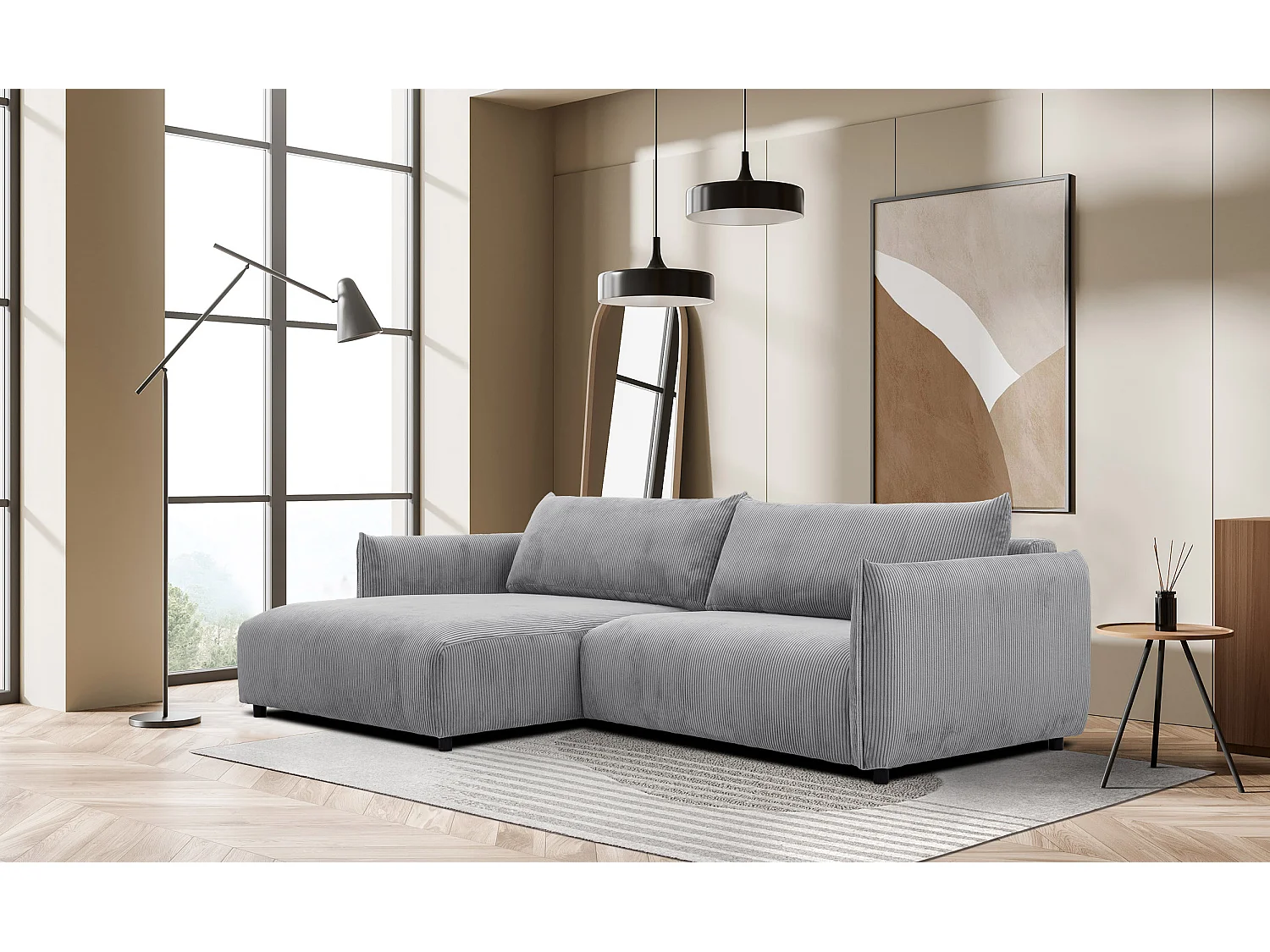 TAUER Ecksofa 5-Sitzer, hellgrau