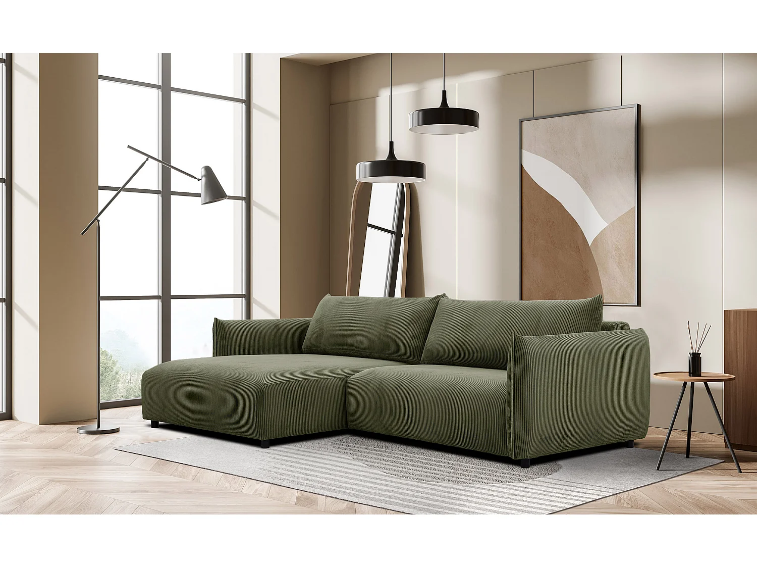 TAUER Ecksofa 5-Sitzer, olive