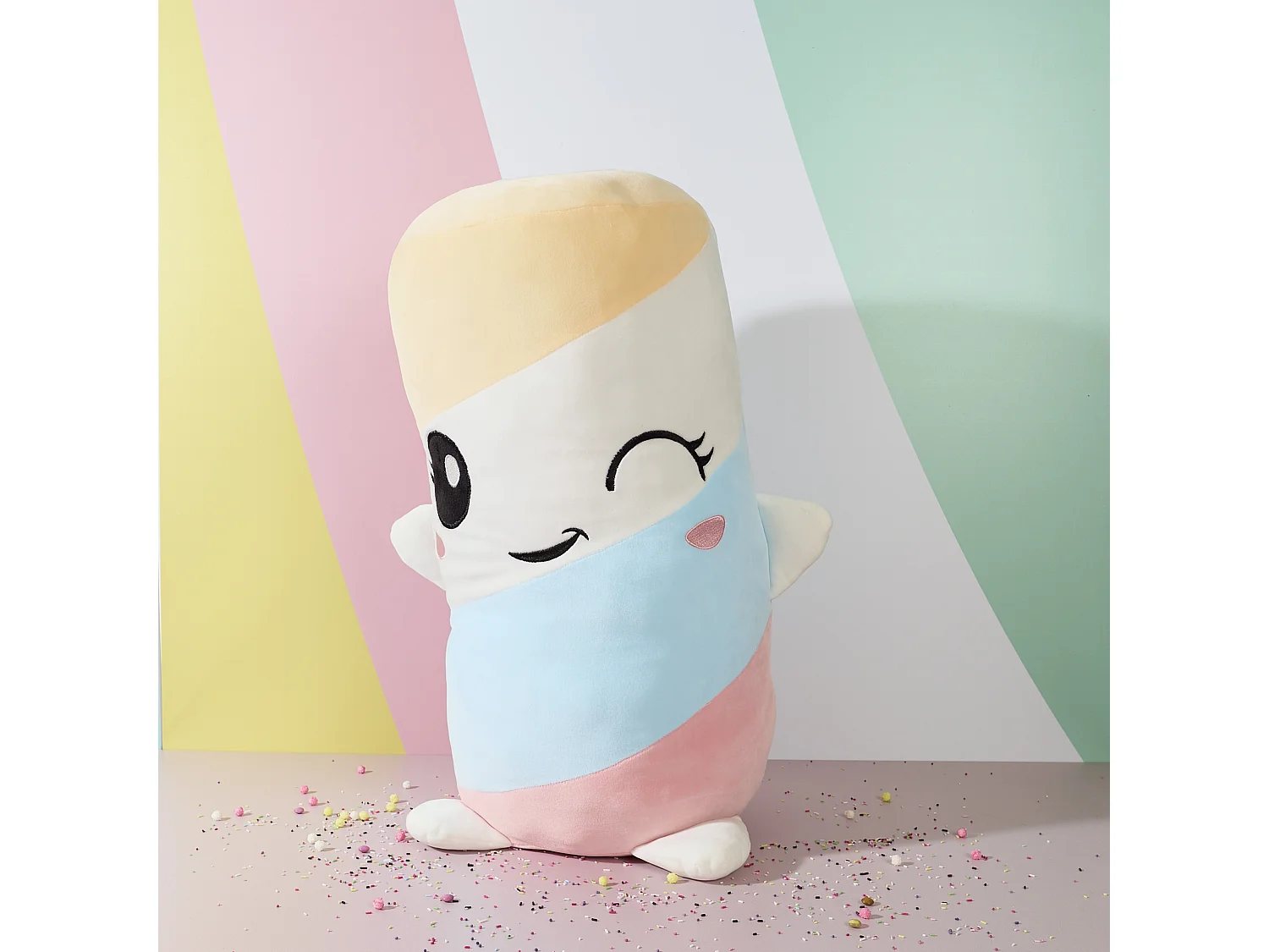 Peluche Chamallow 60cm Vert, Jaune, Blanc, Rose