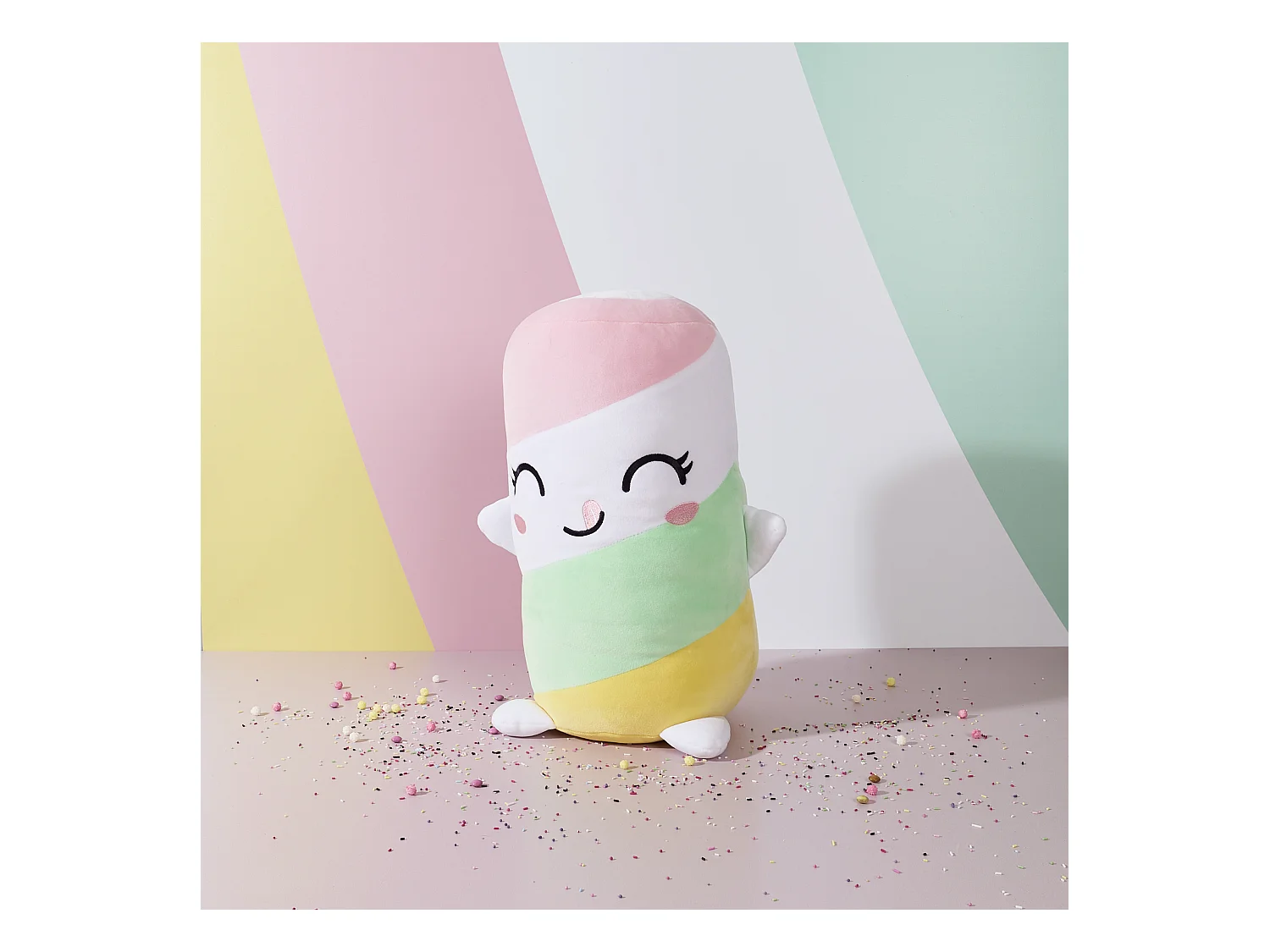 Peluche Chamallow 40cm Vert, Rose, Blanc, Jaune