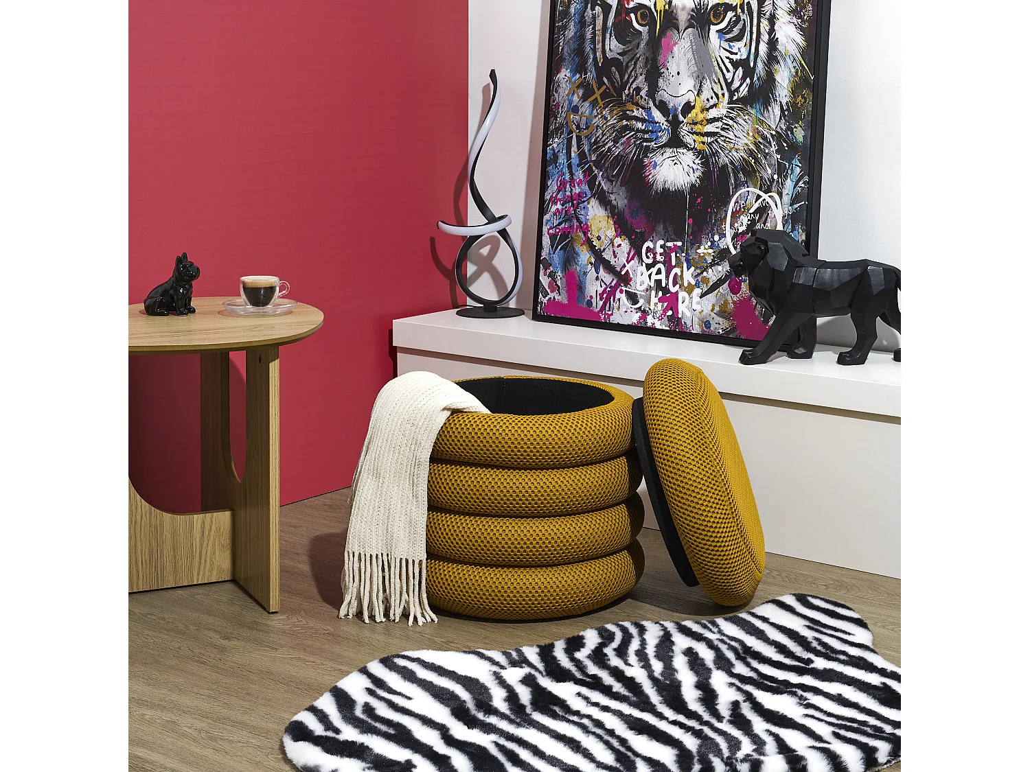 Pouf Rangement Atome Jaune Jaune