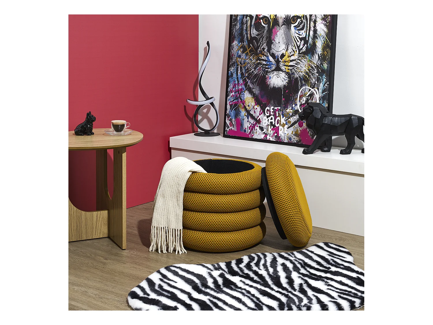 Pouf Rangement Atome Jaune Jaune