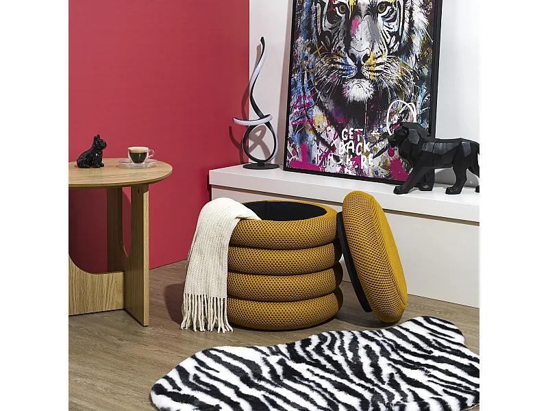 Pouf Rangement Atome Jaune Jaune