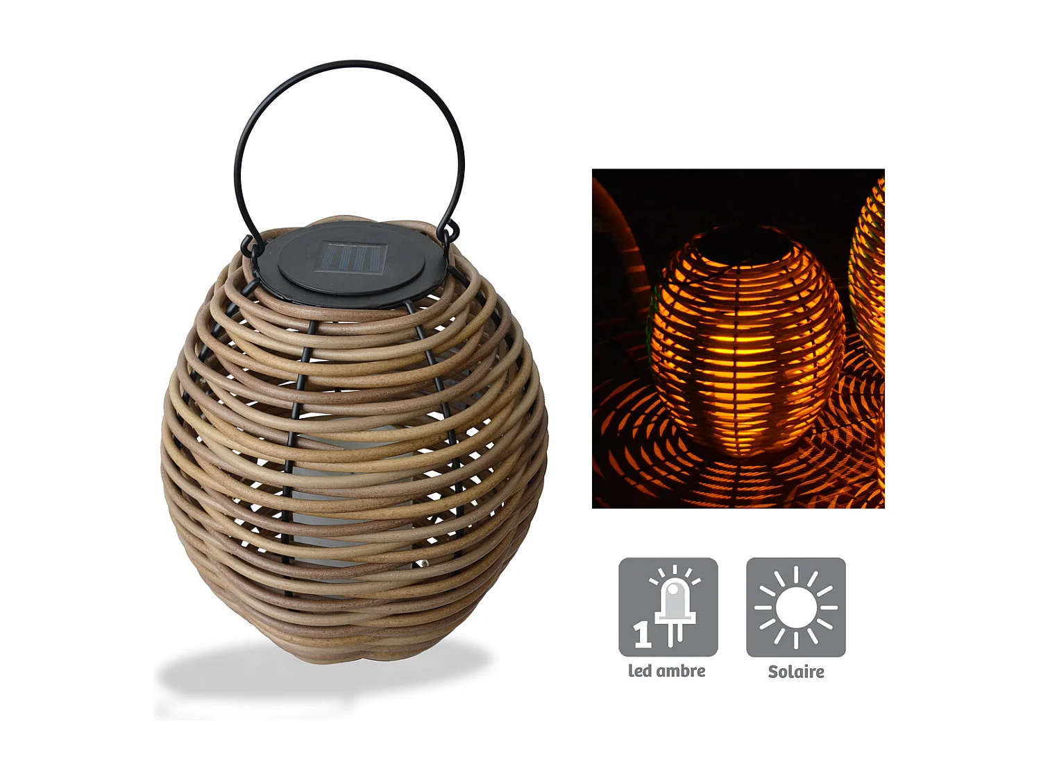 Lanterne solaire tressée Alicia h46cm - Orium