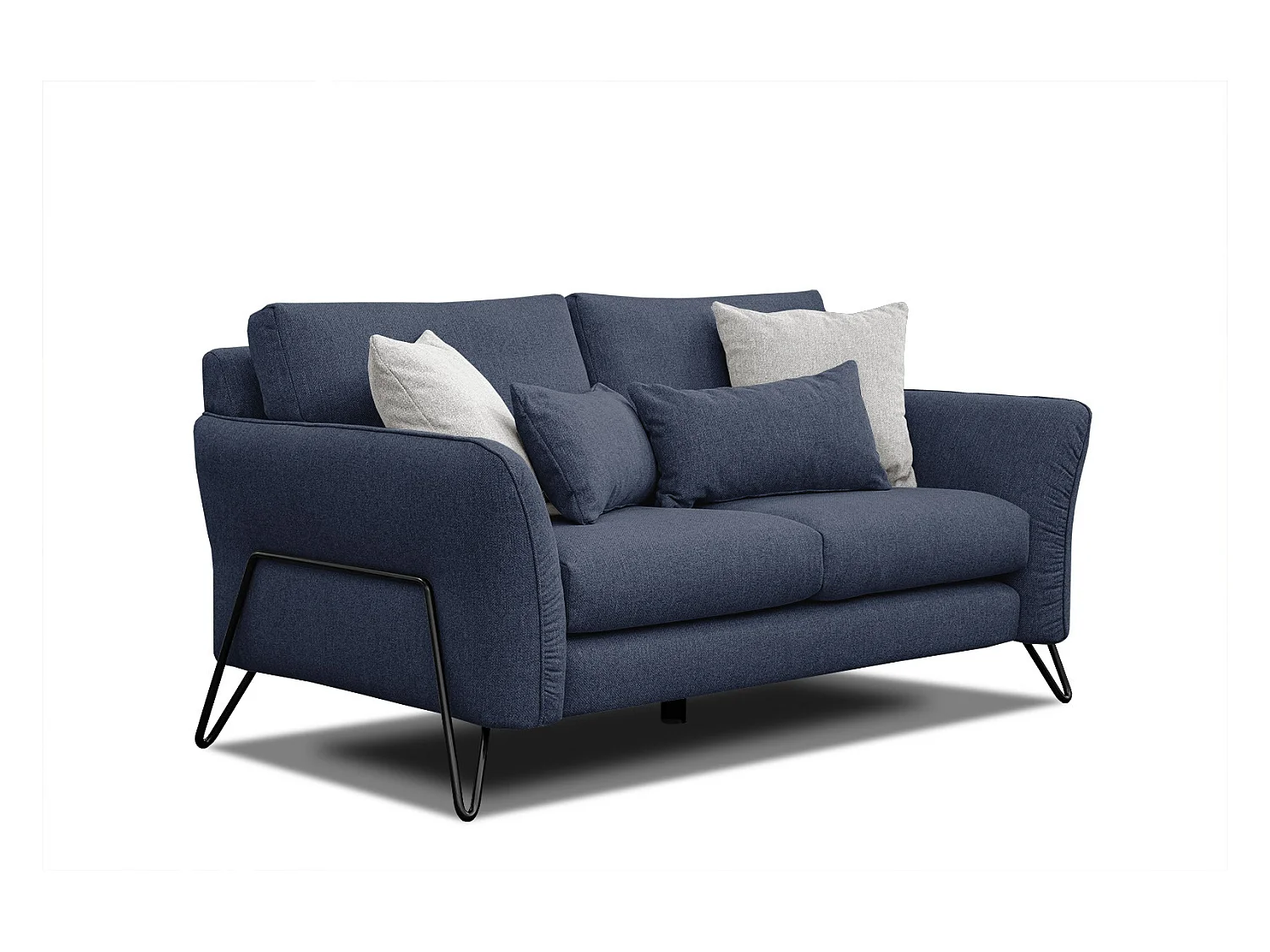 Canapé droit 2 places tissu bleu foncé LOREM