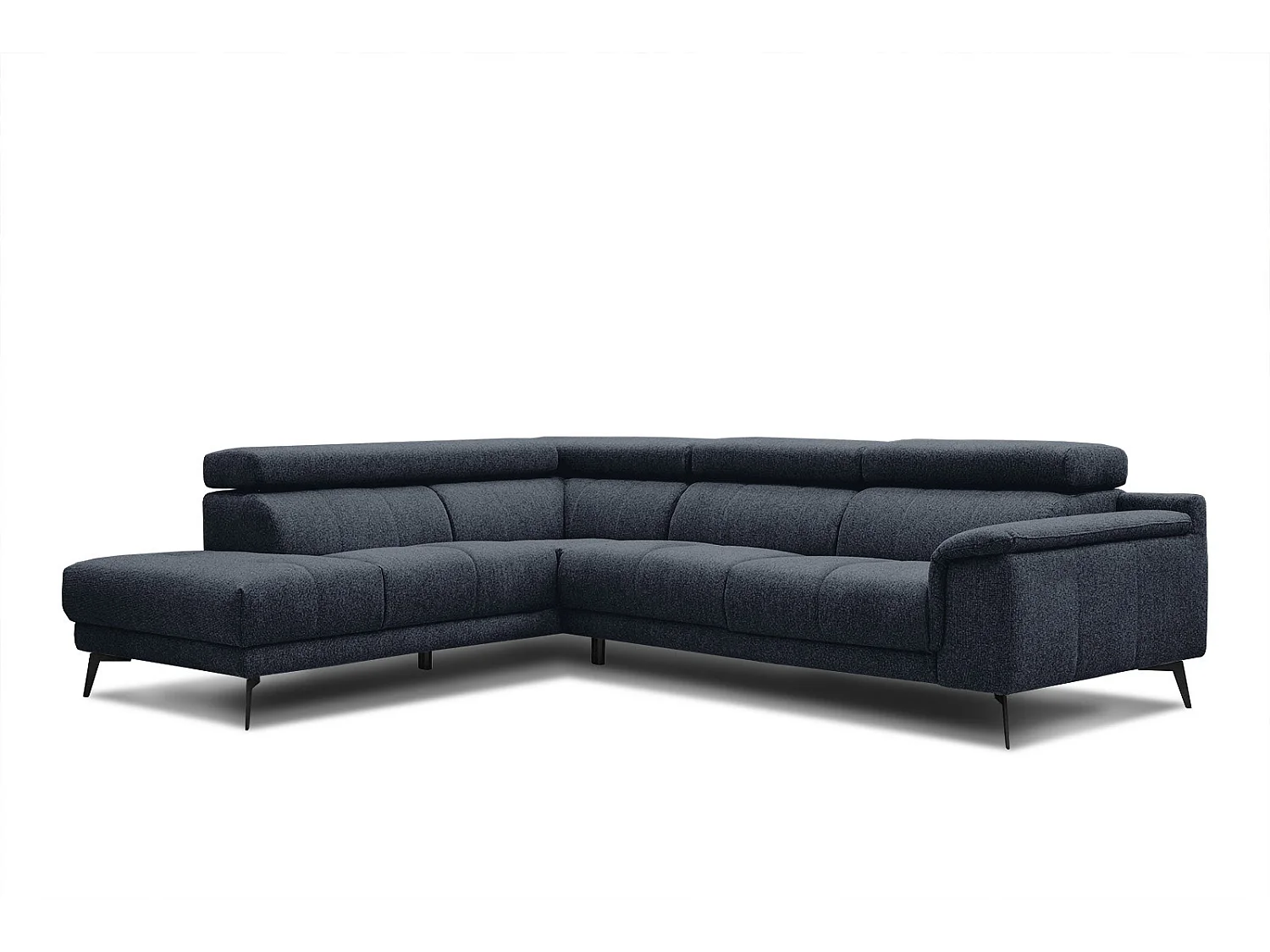 FIERO Ecksofa 5-Sitzer links mit verstellbare Kopfstützen, marineblau
