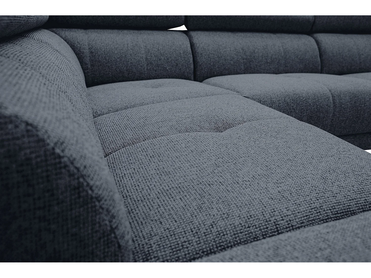 FIERO Ecksofa 5-Sitzer links mit verstellbare Kopfstützen, marineblau