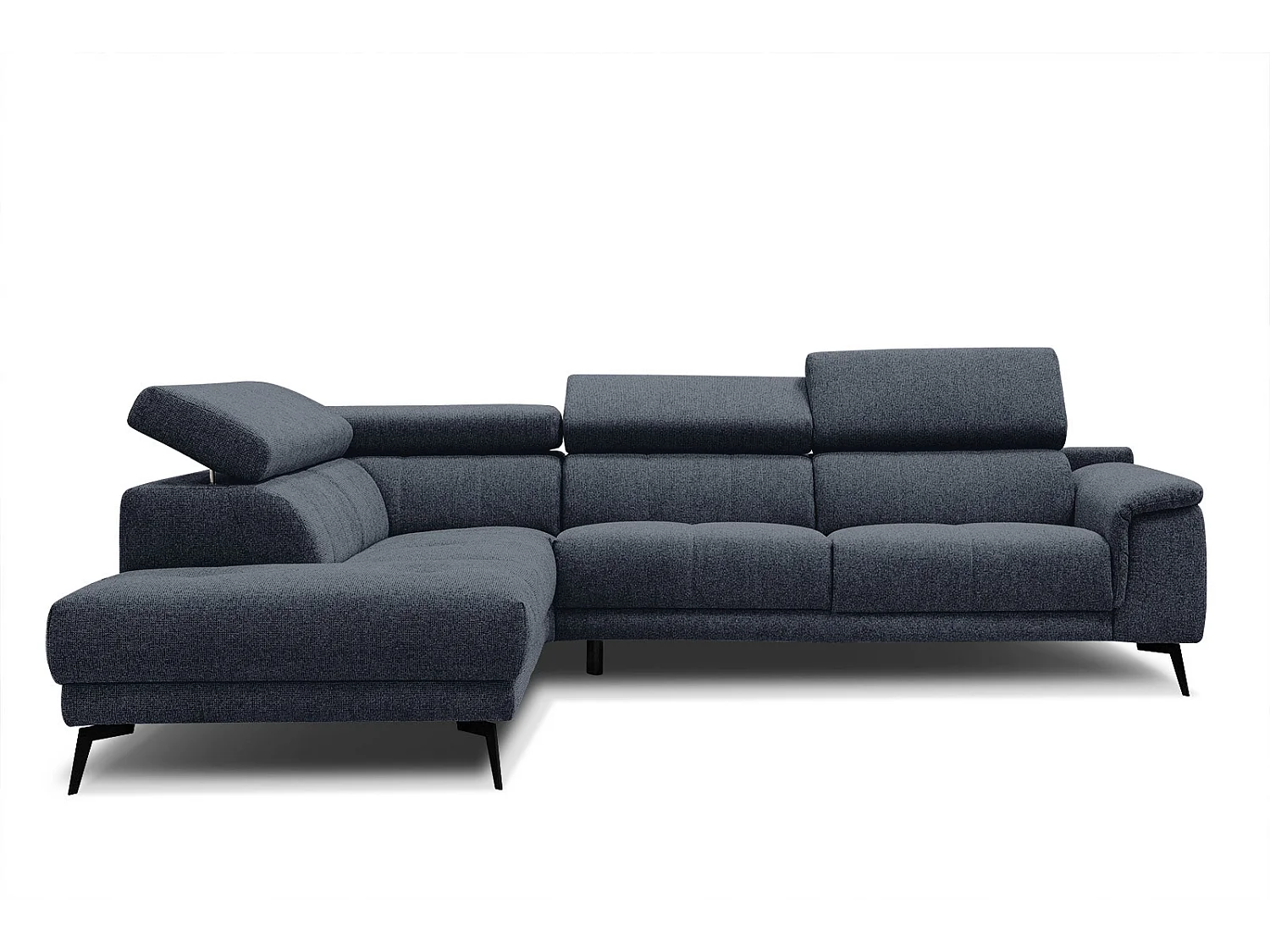 FIERO Ecksofa 5-Sitzer links mit verstellbare Kopfstützen, marineblau
