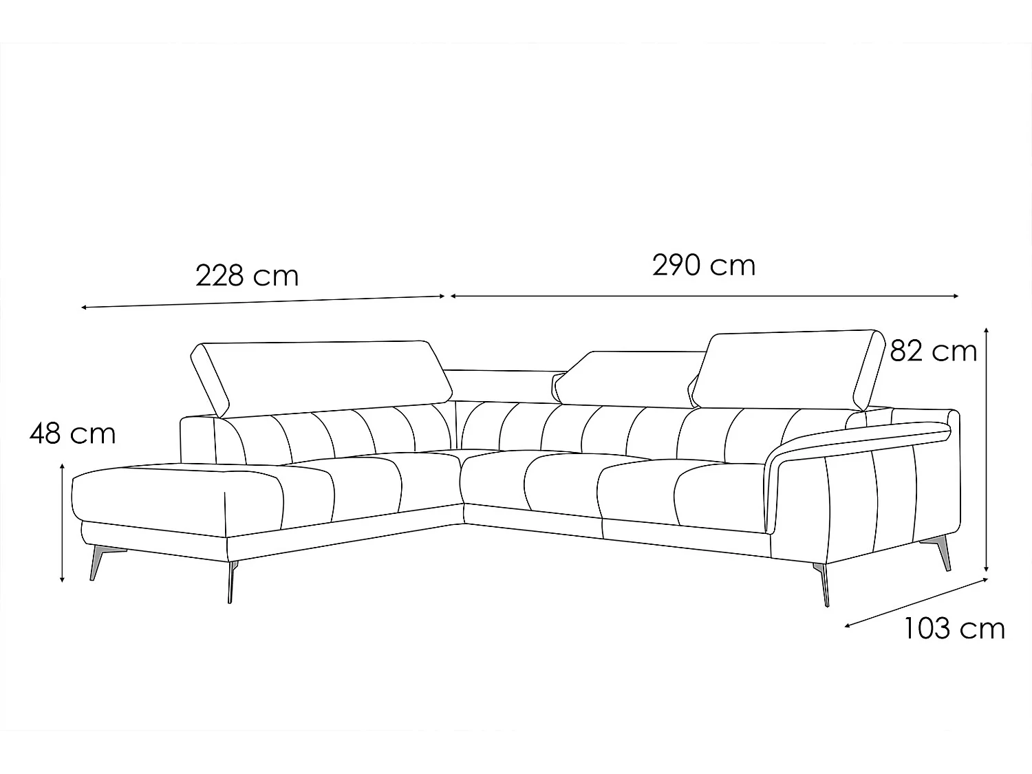 FIERO Ecksofa 5-Sitzer links mit verstellbare Kopfstützen, marineblau