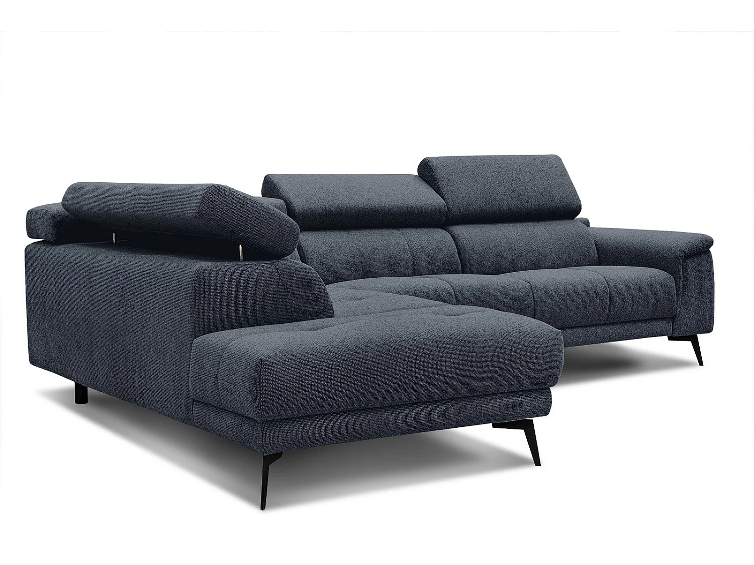 FIERO Ecksofa 5-Sitzer links mit verstellbare Kopfstützen, marineblau
