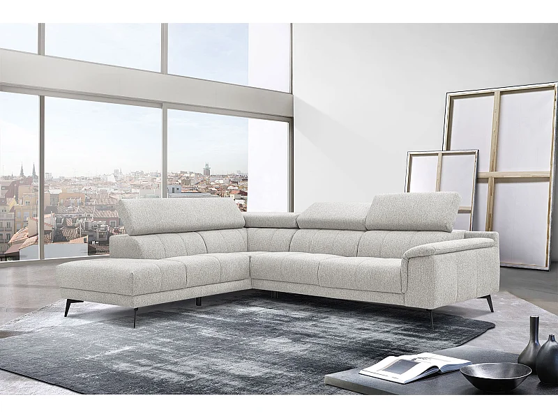 FIERO Ecksofa 5-Sitzer links mit verstellbare Kopfstützen, creme