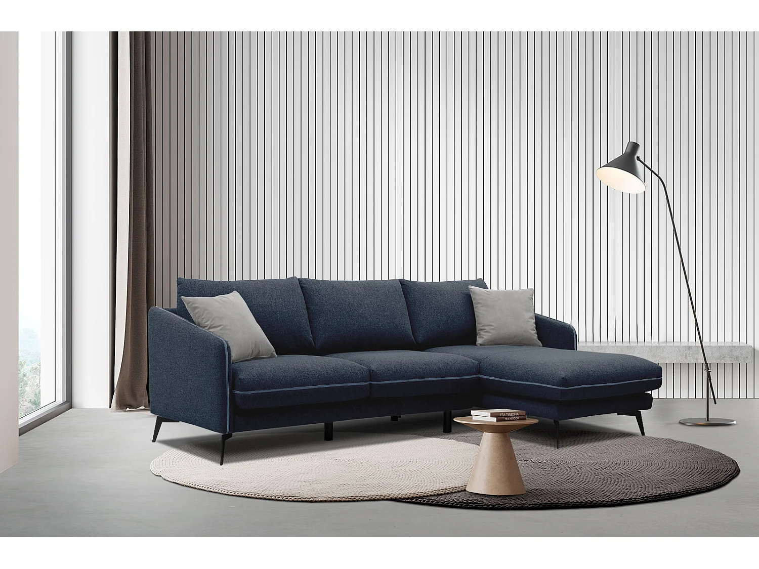 SOGEL Ecksofa 4-Sitzer rechts, marineblau