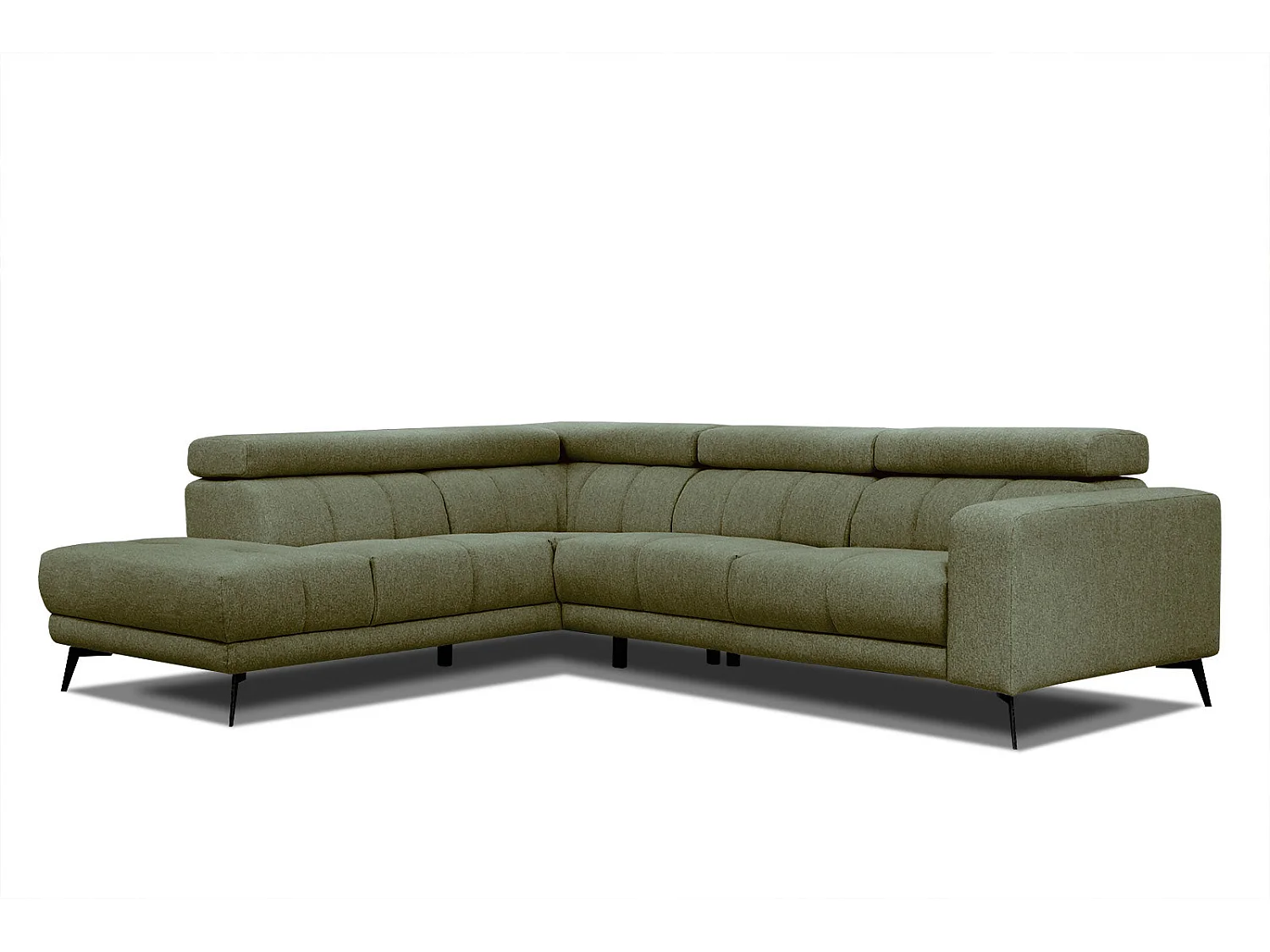 MORELLO Ecksofa 5-Sitzer links mit verstellbare Kopfstützen, olive