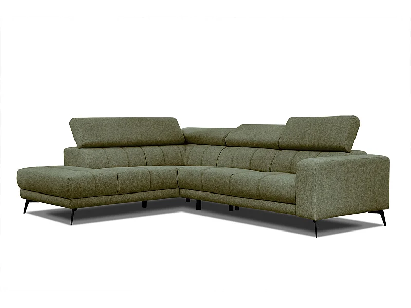 MORELLO Ecksofa 5-Sitzer links mit verstellbare Kopfstützen, olive