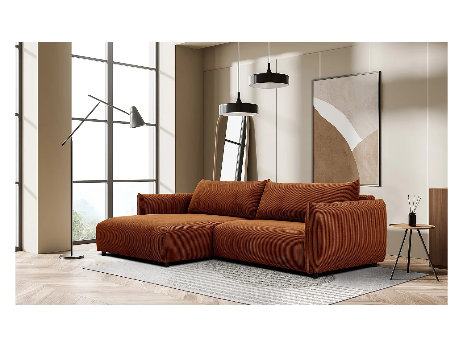 Canapé d'angle gauche 4 places tissu orange- TAUER