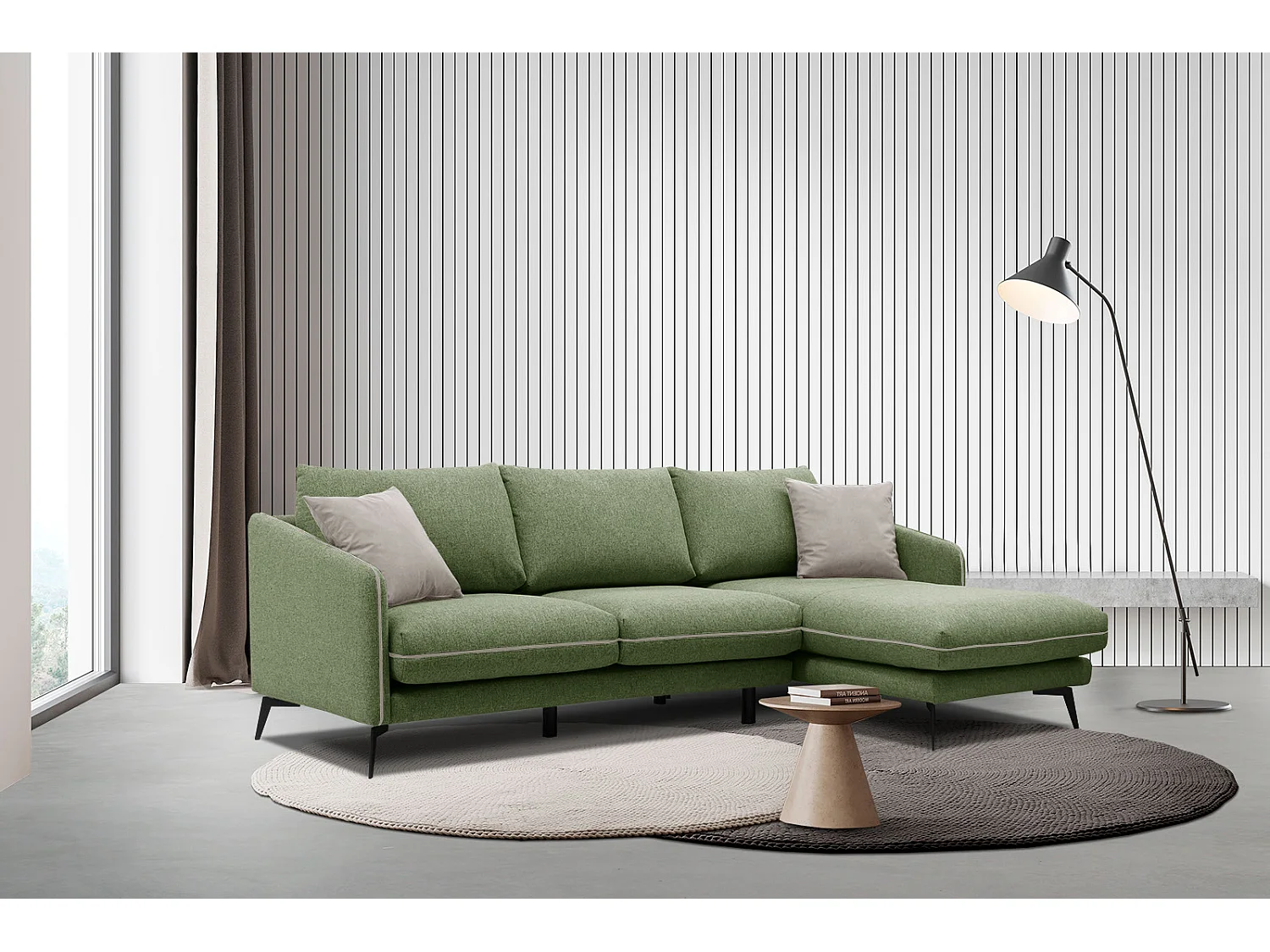 SOGEL Ecksofa 4-Sitzer rechts, olive