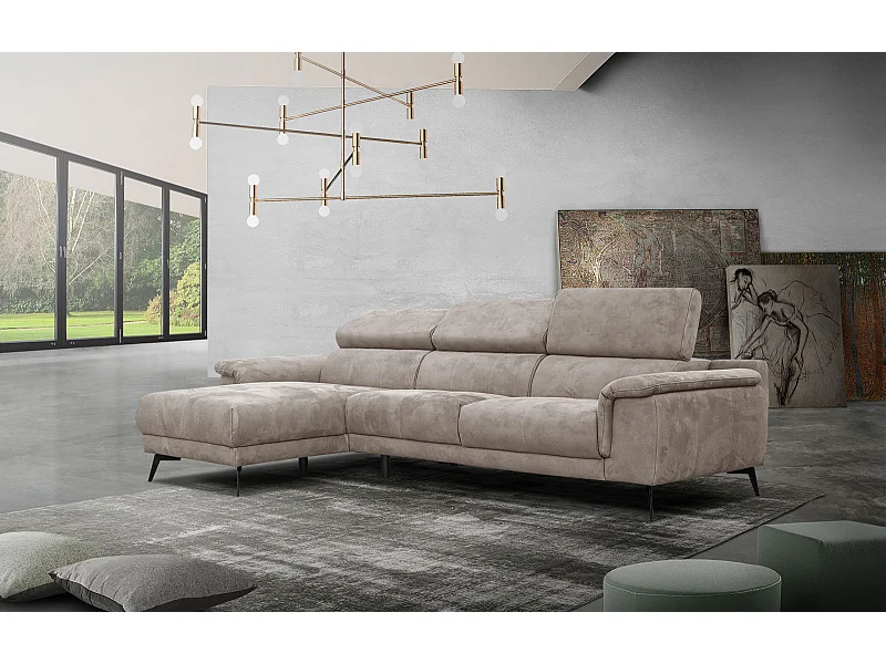 FIERO Ecksofa 4-Sitzer links mit verstellbare Kopfstützen, beige