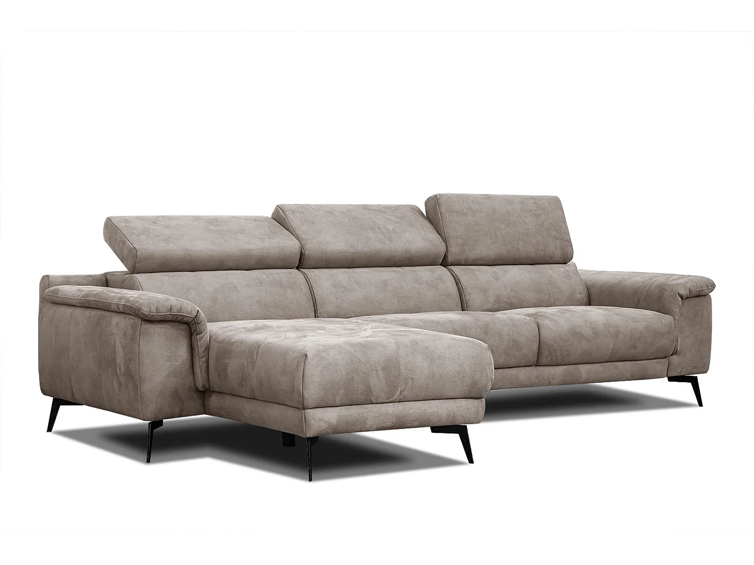 FIERO Ecksofa 4-Sitzer links mit verstellbare Kopfstützen, beige