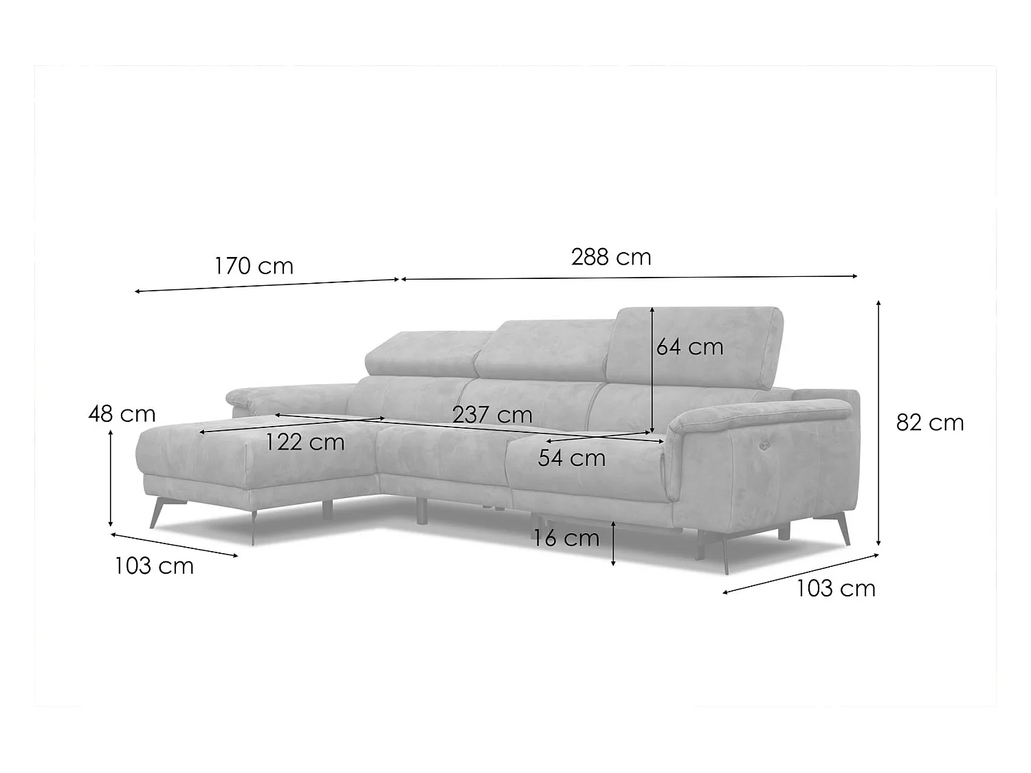 FIERO Ecksofa 4-Sitzer links mit verstellbare Kopfstützen, beige