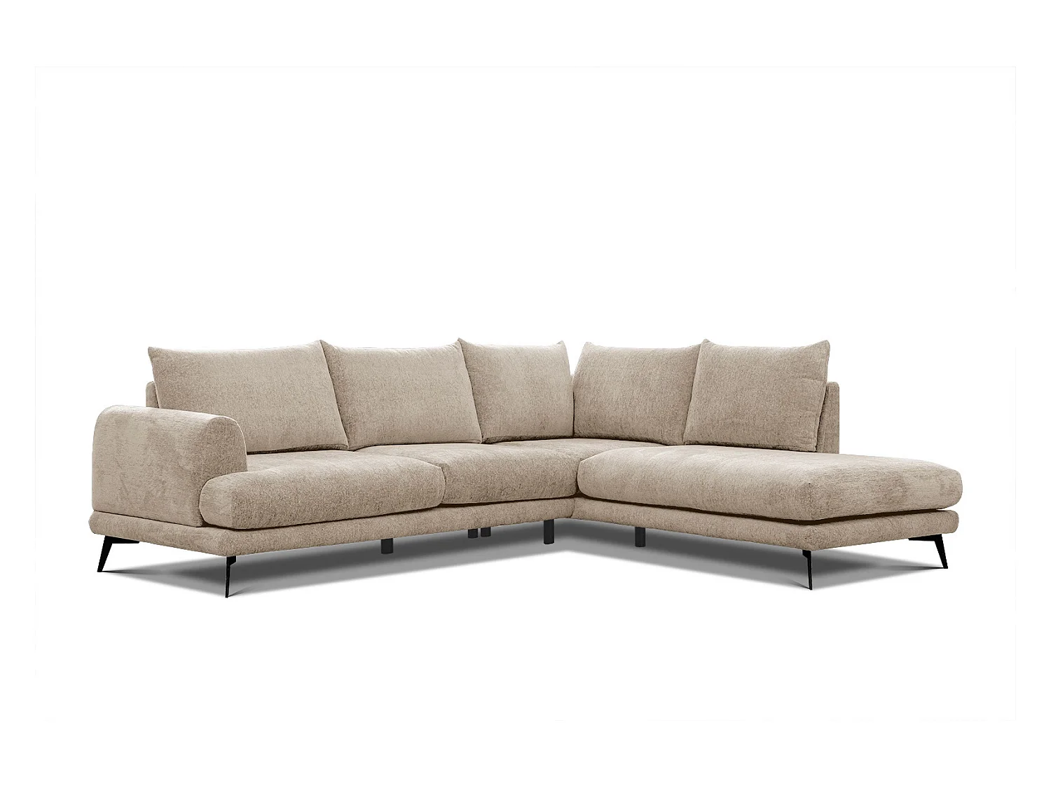 Canapé d'angle droit 5 places tissu beige