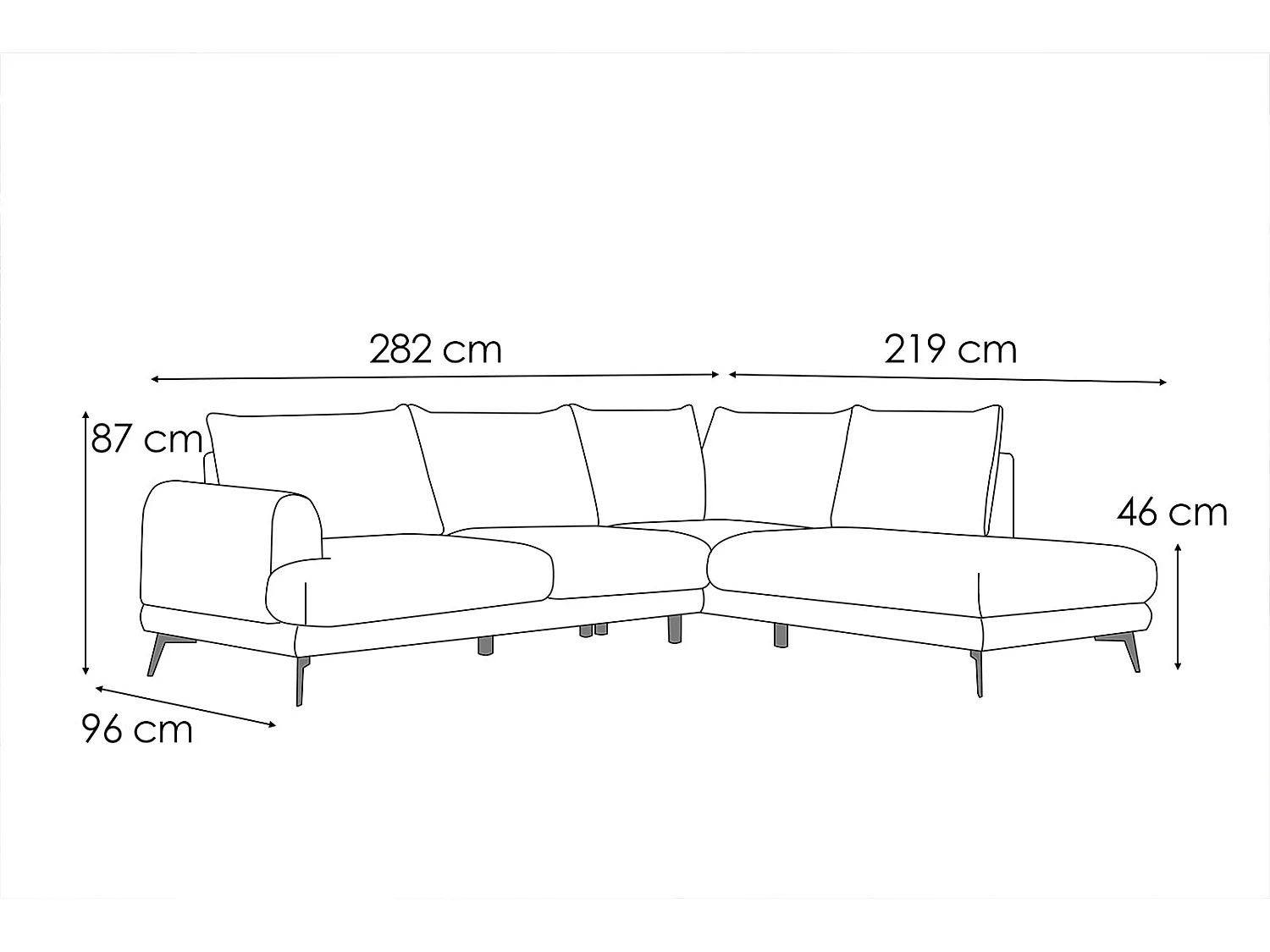 Canapé d'angle droit 5 places tissu beige