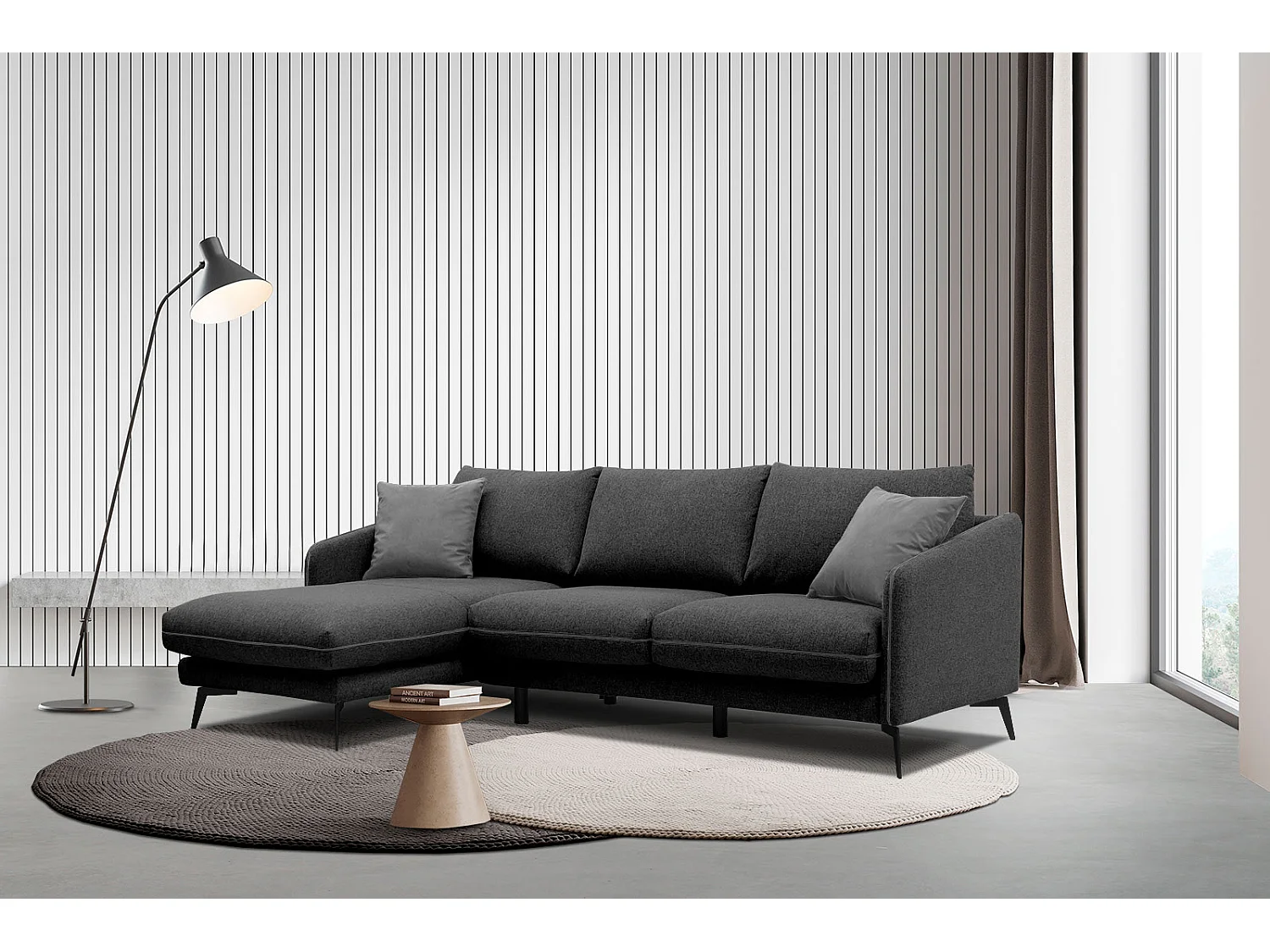 SOGEL Ecksofa 4-Sitzer links, schwarz