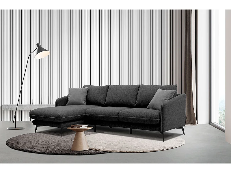 SOGEL Ecksofa 4-Sitzer links, schwarz