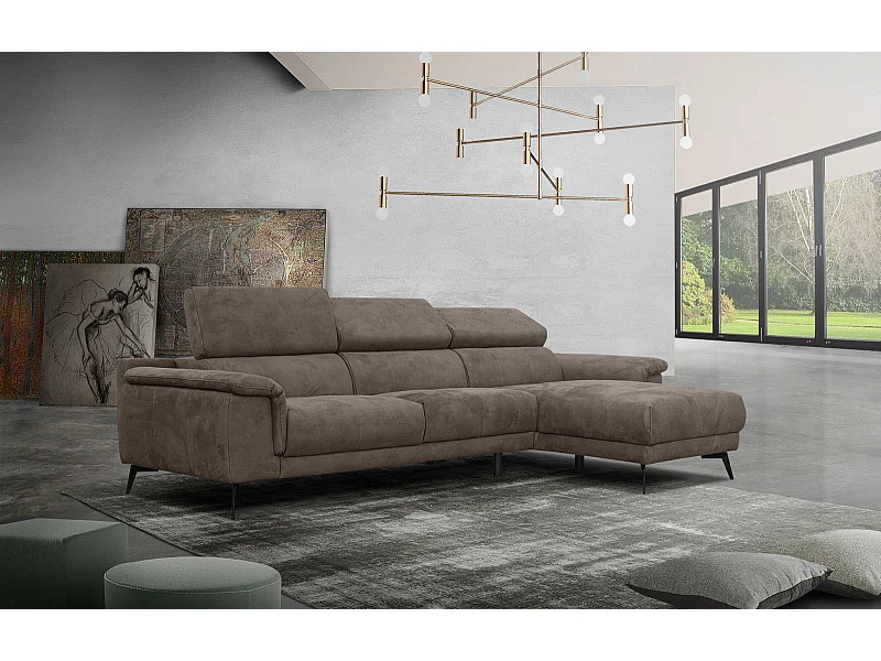 FIERO Ecksofa 4-Sitzer rechts mit verstellbare Kopfstützen, dunkelbraun