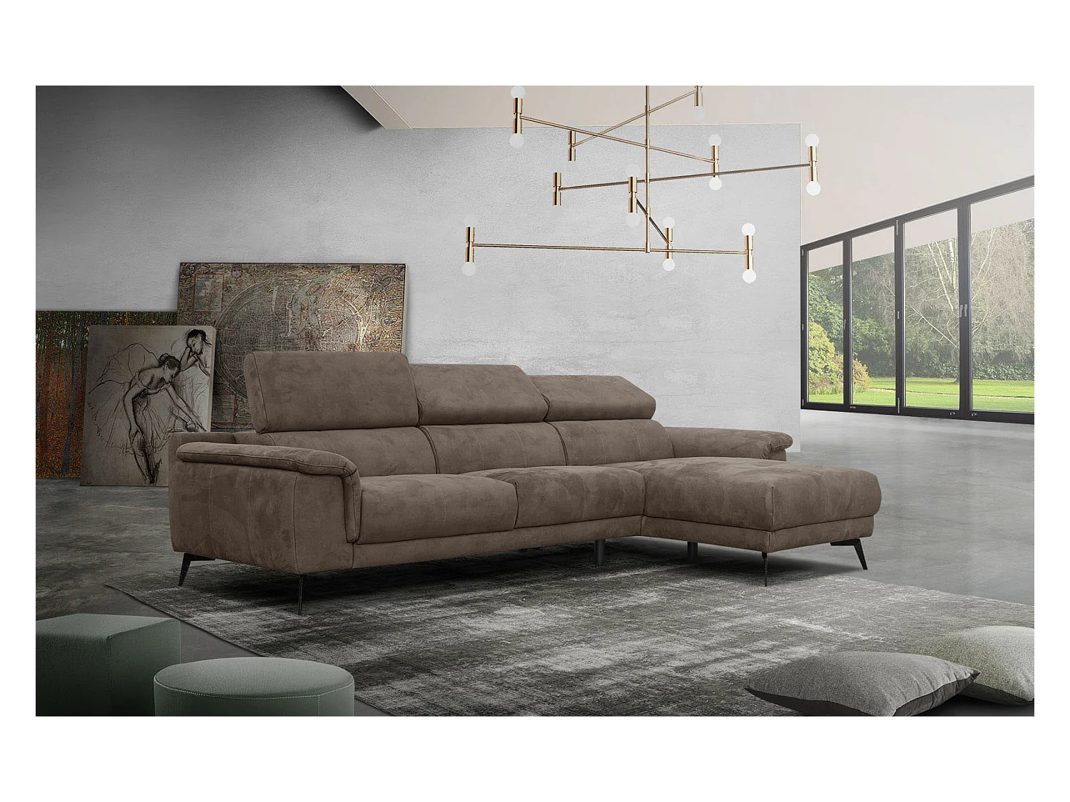 FIERO Ecksofa 4-Sitzer rechts mit verstellbare Kopfstützen, dunkelbraun