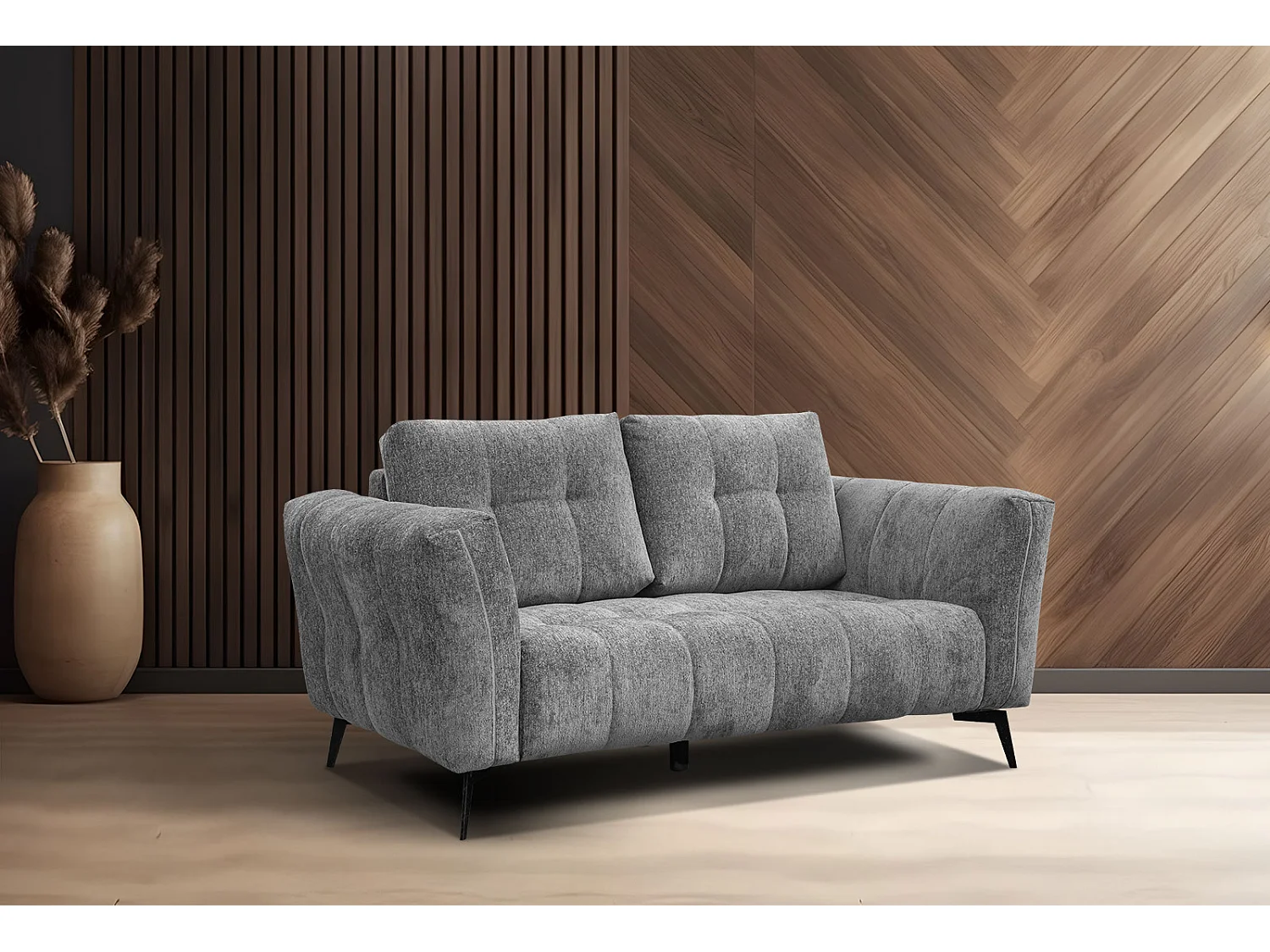 Canapé droit 2 places tissu gris - Kalmer