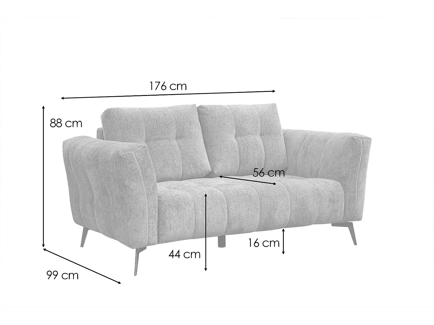 Canapé droit 2 places tissu gris - Kalmer