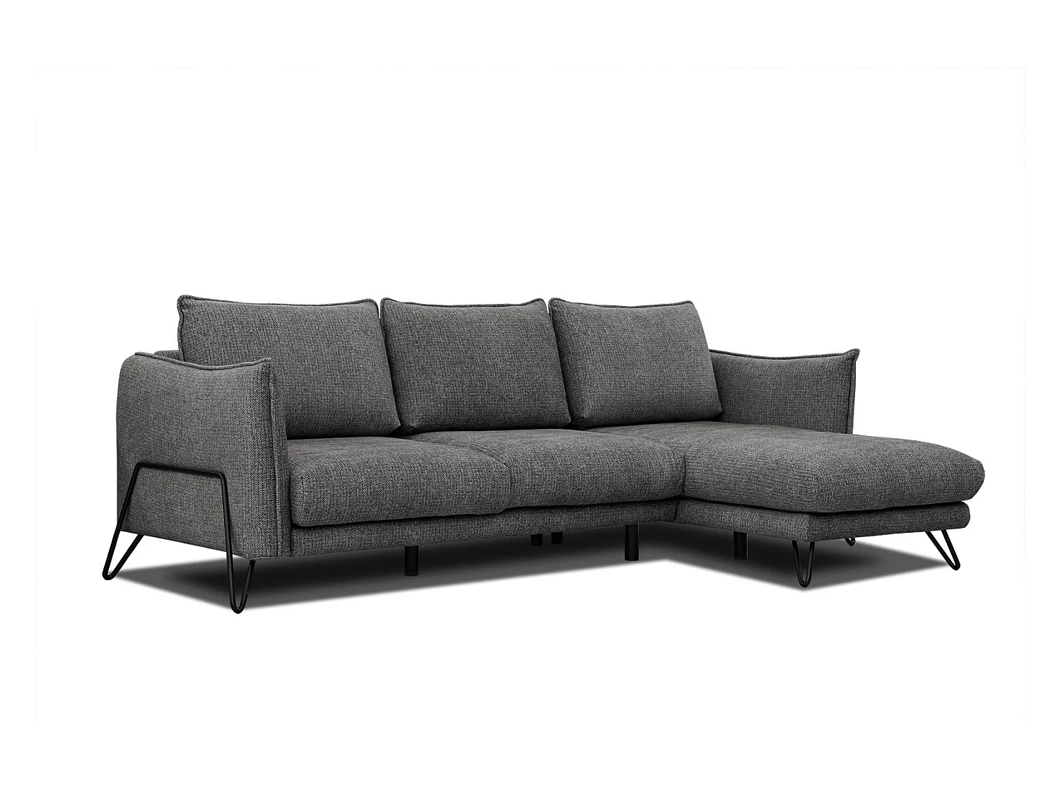 Canapé d'angle droit 4 places tissu gris foncé HOSTEN