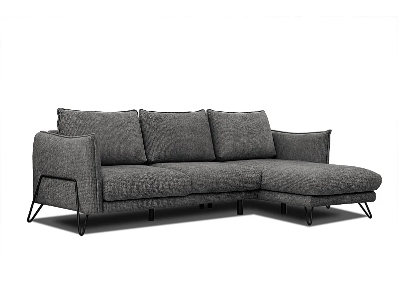 Canapé d'angle droit 4 places tissu gris foncé HOSTEN