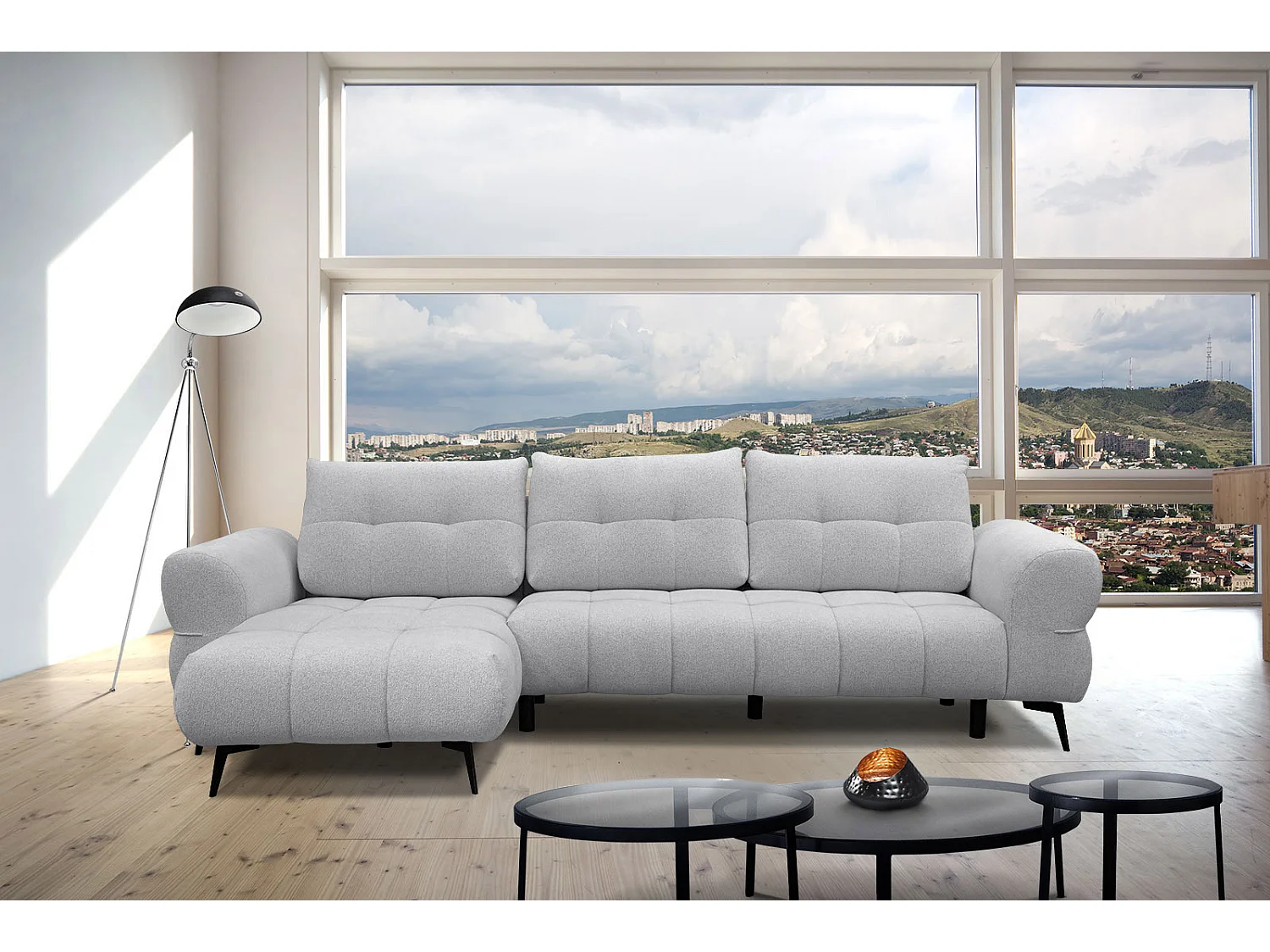 SALVINI Ecksofa 4-Sitzer links, hellgrau