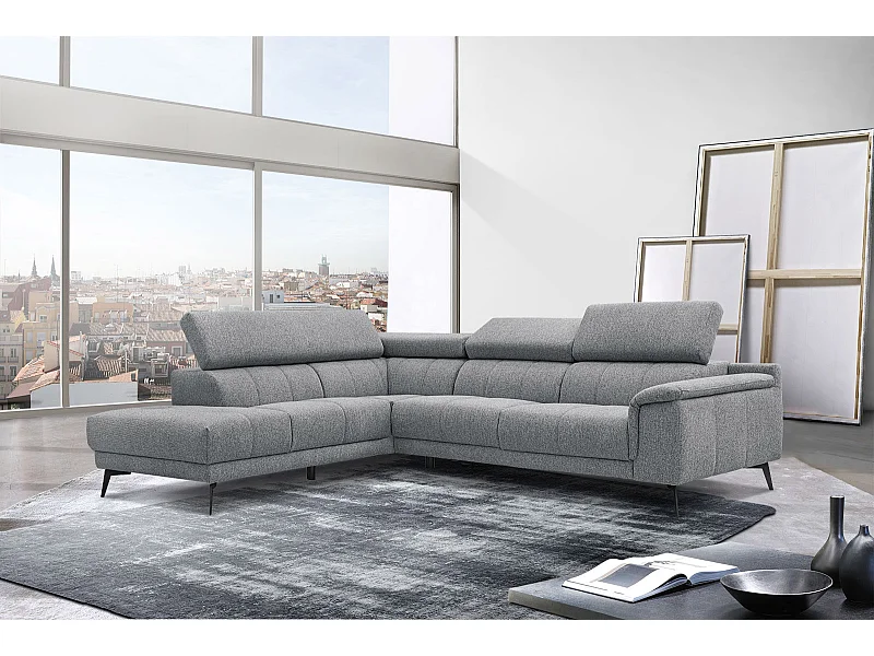 FIERO Ecksofa 5-Sitzer links mit verstellbare Kopfstützen, grau