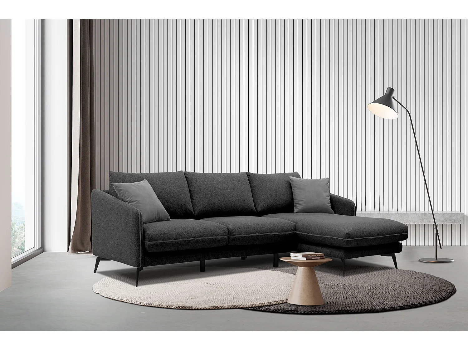 SOGEL Ecksofa 4-Sitzer rechts, schwarz