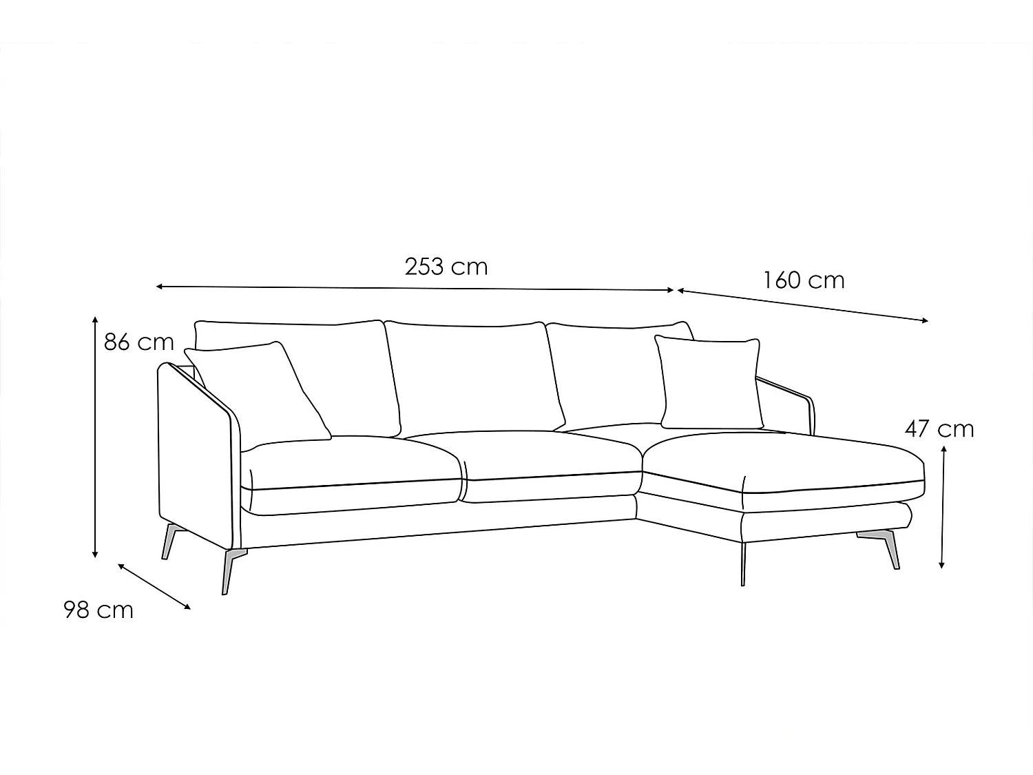 SOGEL Ecksofa 4-Sitzer rechts, schwarz