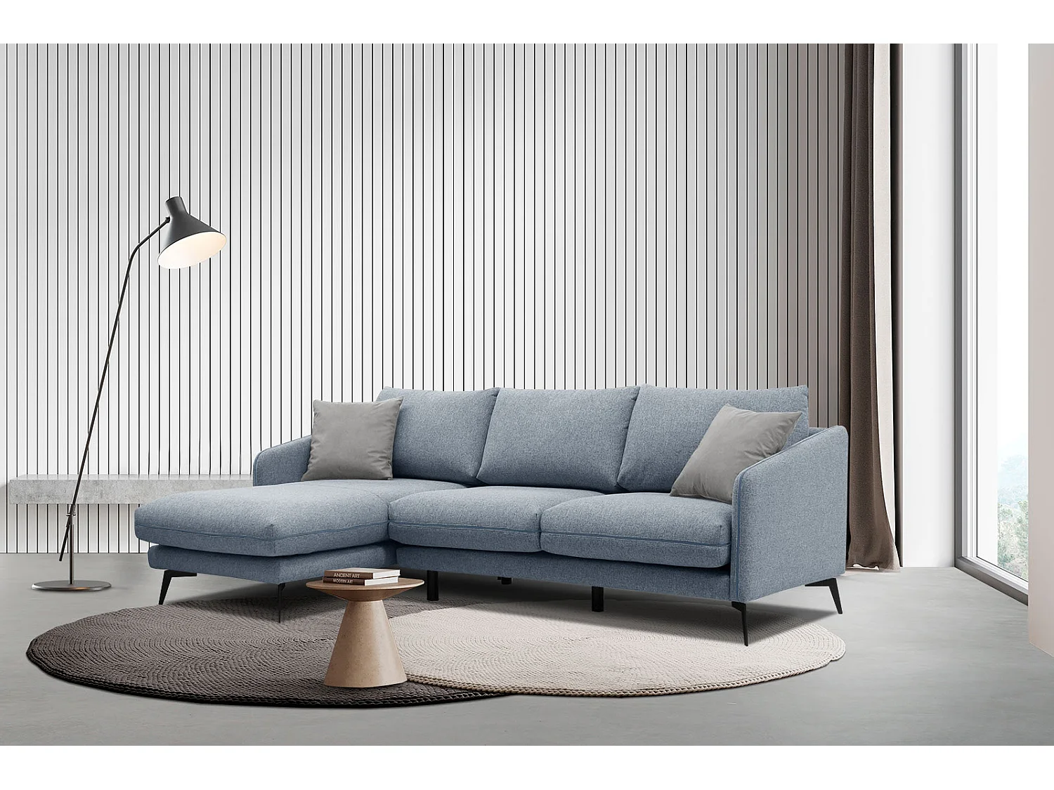 SOGEL Ecksofa 4-Sitzer links, hellblau