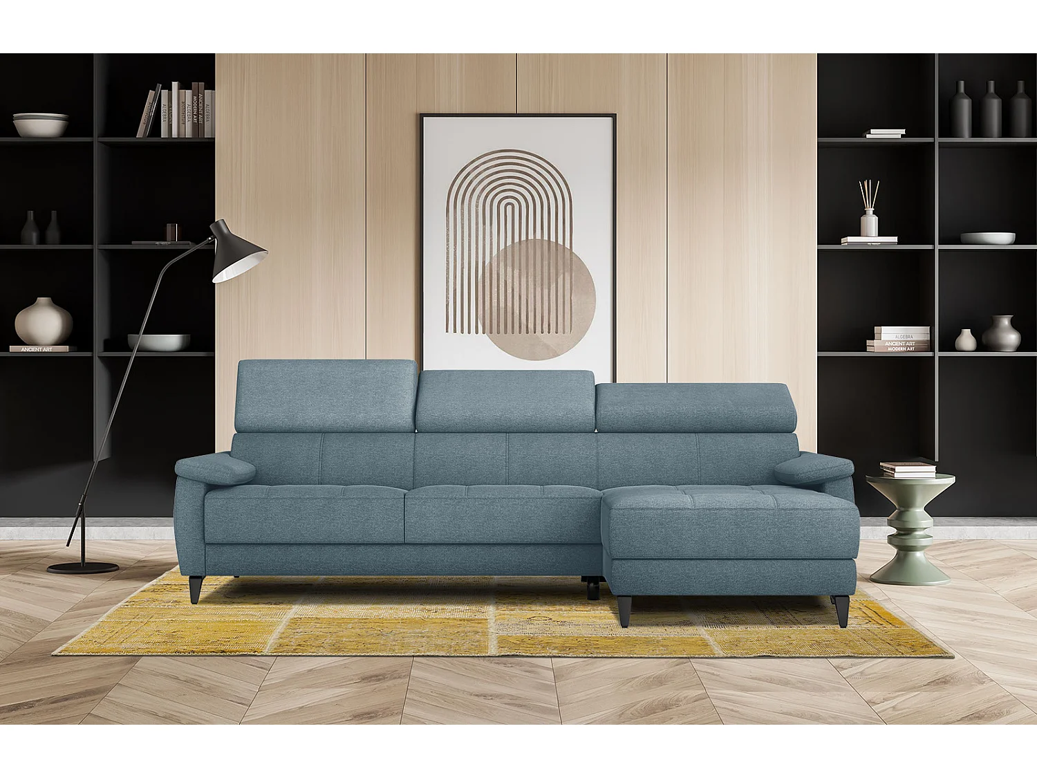 TAUNUS Ecksofa 4-Sitzer rechts mit verstellbare Kopfstützen, hellblau